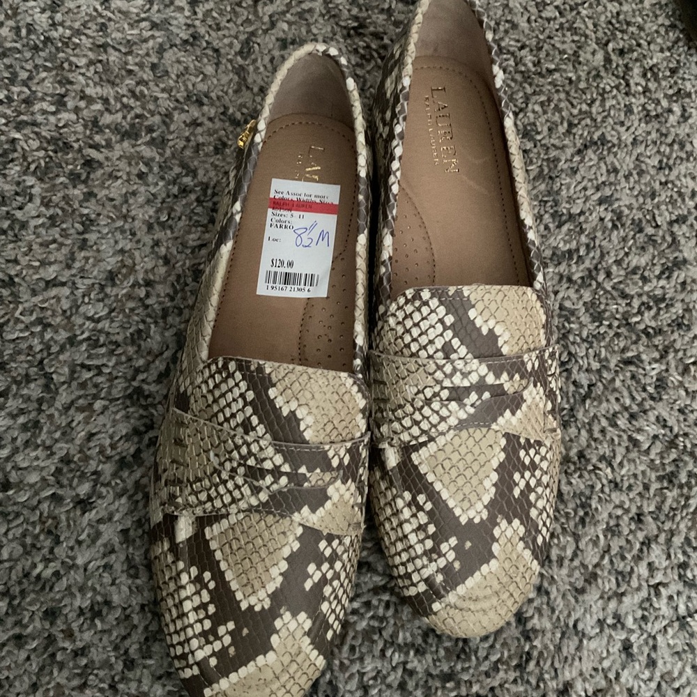 Ralph Lauren Brown and Cream Loafers with Snakeskin Texture
